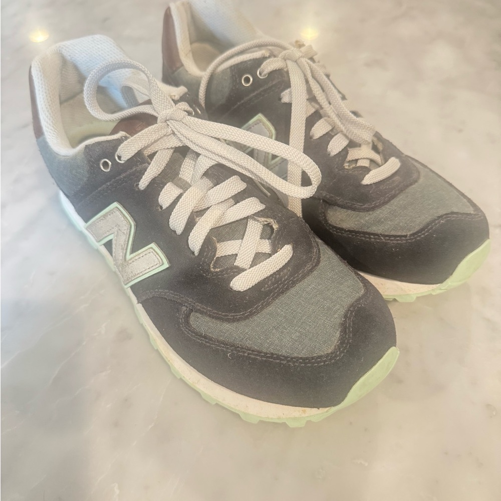 New Balance 574 Charcoal and Mint Sneakers with Leather Accents